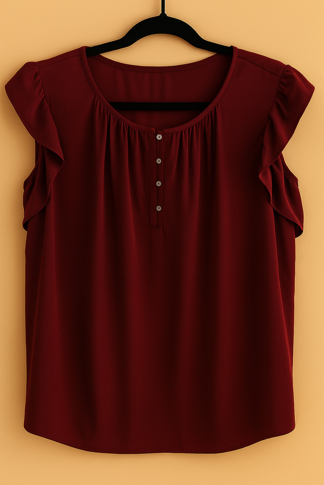 EUC!LOFT Burgundy Ruffle Blouse 🍷✨Size XL